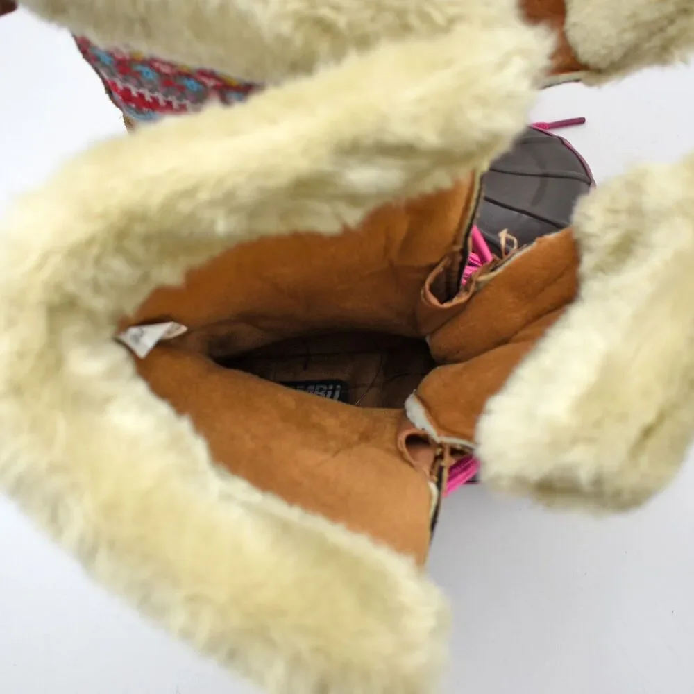 Khombu Dana Brown Suede Multi-Color Sweater Knit Lace Up Boots - Kids Size 1
